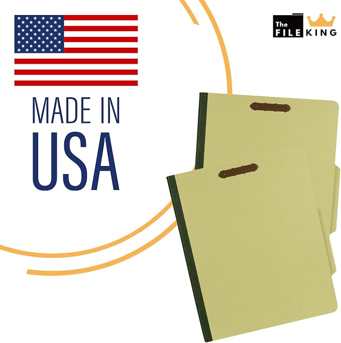The File King Three Divider Pressboard Classification Pale Green File Folder - Letter Size | Box of 10 | 2/5 ROC Top Tab | 3” Expansion | Eight 2-Inch Fastener Prongs | Made in USA - Image 5