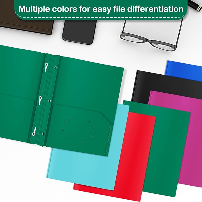 ViVin Sturdy 12-Pack Plastic Folders, Folder with Pockets and Prongs, 2 Pocket Poly File, Plastic Folders with 3-Prong Fasteners, fits 8.5 * 11 Letter Size Paper, for School/Home/Office Use (Green) - Image 6