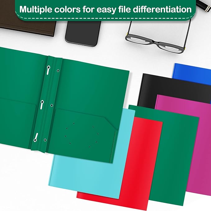 Heavy Duty Plastic Folder, 60 Pack, Pocket Folder with brads, Letter Size Poly File, Plastic Folders with 3 Prongs Fasteners - Green - Image 5