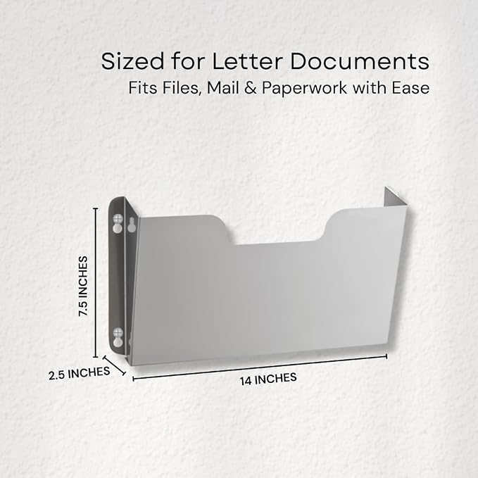 DR POCKET RACK Wall Mount Pocket Wall File Organizer, Single Pocket Letter Size, Stainless Steel, 14 x 2.5 x 7.5 inches - Image 2