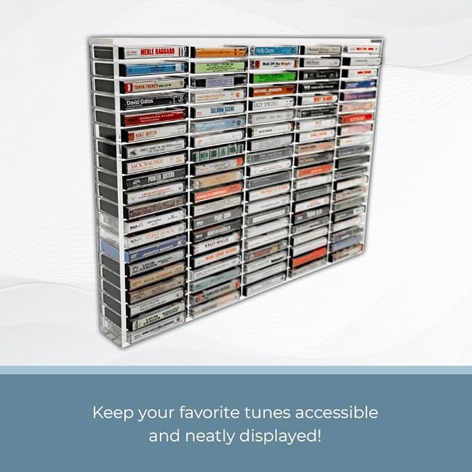Kingdom Clear Acrylic Wall Mount Cassette Tape Rack/Stamp Pad Rack for Easy Sorting and Organizing of Cassette Tapes, Stamp Pads, Playing Cards, Card Decks and More,100 Slots - Image 4