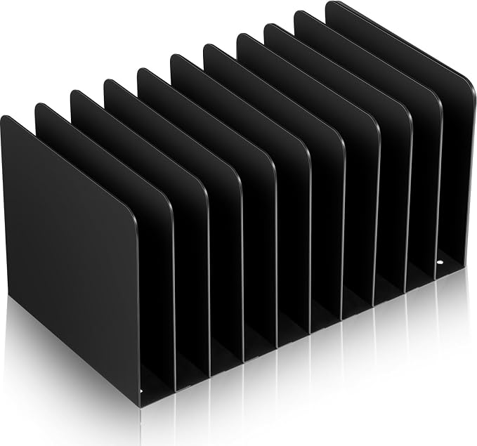 Suzile Metal Desk File Organizer 10 Compartments Metal Desktop Organizer File Sorter Office Organization File Holder for Home Classroom, Vertical File Organizer, 10.63 L X 5.79 W X 5.41 H by Suzile