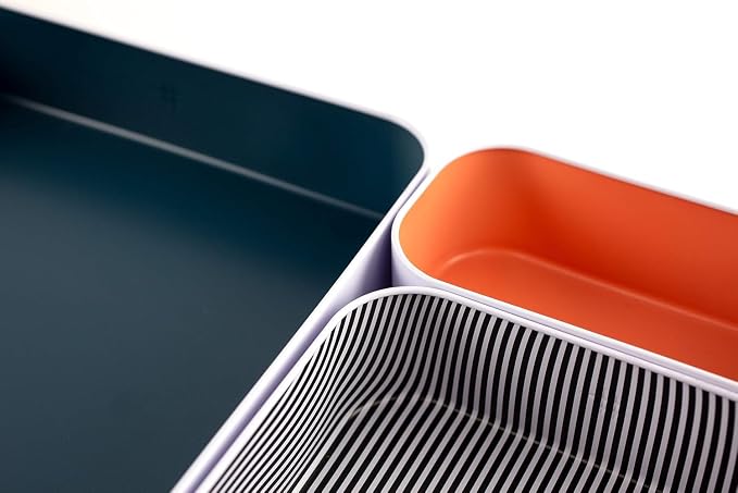 Three by Three Seattle Metal Drawer Organizer Tray Set, 6-Pc (Berry Mix) | Deep 2" food-safe colorful metal bins; soft non-scratch base; kitchen, vanity, bathroom & office drawer storage - Image 6