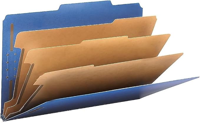 Smead Pressboard Classification File Folder with SafeSHIELD Fasteners, 3 Dividers, 3" Expansion, Legal Size, Dark Blue, 10 per Box (19096) by SMEAD