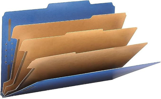 Smead Pressboard Classification File Folder with SafeSHIELD Fasteners, 3 Dividers, 3" Expansion, Legal Size, Dark Blue, 10 per Box (19096) by SMEAD