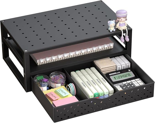 WALI Monitor Stand Riser with Drawer, Desk Organizers and Accessories for Computer, Printer, Laptop Stand for Home Office Supplies, (PTT005-B), 1 Pack, Black by WALI