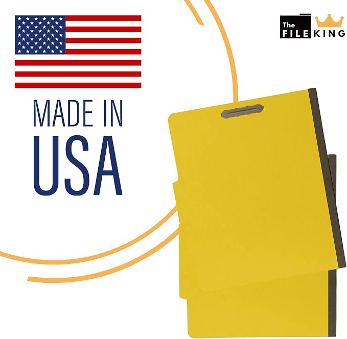 The File King Two Divider Pressboard Classification Yellow File Folder - Letter Size | Box of 10 | 2/5 ROC Top Tab | 2” Expansion | Six 2-Inch Fastener Prongs | Made in America - Image 5