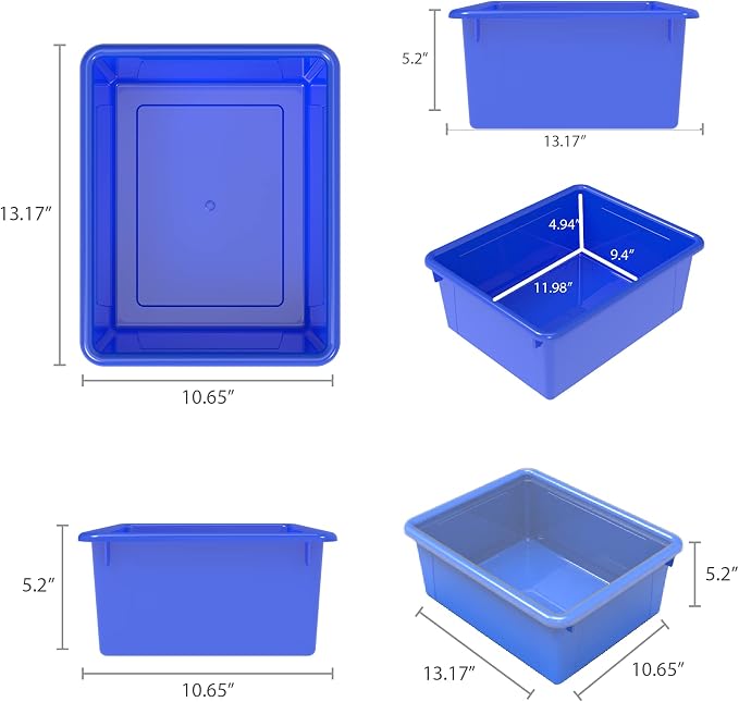 Storex Letter Size Deep Storage Tray – Organizer Bin with Non-Snap Lid for Classroom, Office and Home, Assorted Colors, 5-Pack (62542A05C) - Image 11