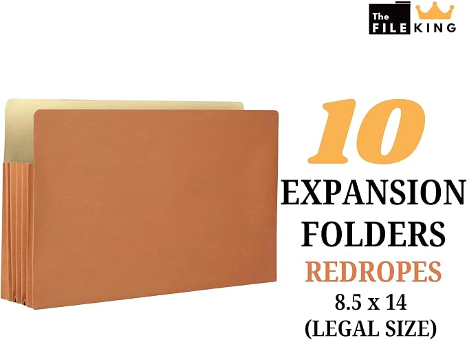 The File King Expanding Accordion File Folder - Legal Size 8½” x 14” | 3.5” Expansion, 10 Pack | Straight Cut Tab | Holds Thick Case Files | Law, Accounting & Business Filing Organizer | Made in USA - Image 2