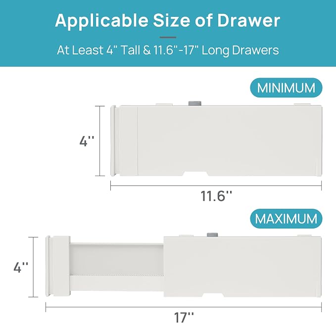 Vtopmart Drawer Dividers for Clothes 4 Pack, Adjustable 4" High Expandable from 11.6"-17" Dresser Drawer Organizer, Plastic Drawers Separators for Dresser, Baby Clothes, Kitchen and Office Storage - Image 3