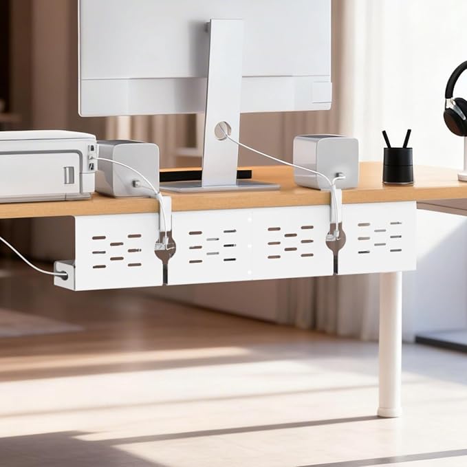 Univivi Under Desk Cable Management Tray, Cable Management, 32 inch, White | Durable Steel Material, Desk Cable Management with No-Drill C-Clamp and Screw Mount, Cord Management for Office/Home - Image 6