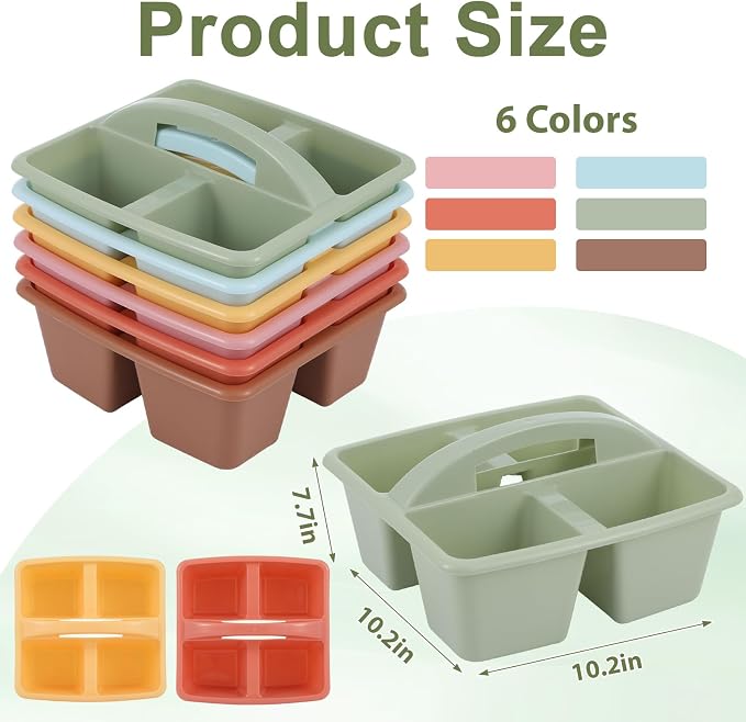 6 Pack Assorted Colors Classrooms Caddy 4 Compartment Classroom Caddy Compartment Caddies Set Table Caddies Classrooms with Handle for Classroom Organization Table Desk Office Supplies(Groovy) - Image 2