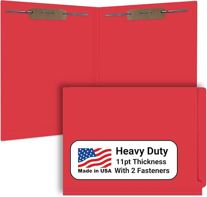 Red File Folders, USA Made, Doctor Stuff, Two 2" Bonded Fasteners, Durable 11pt, Reinforced End Tab, 2 Prongs, Colored Office & Medical Charts and Patient Chart, Box of 50 by DoctorStuff