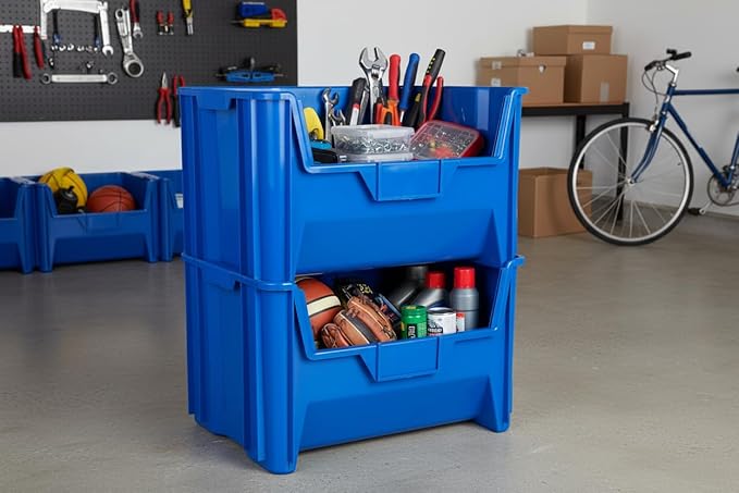 HE HUDSON EXCHANGE 20" x 15" x 12.5" (54 Pack) Plastic Giant Stackable Hopper Bin, Blue - Image 5
