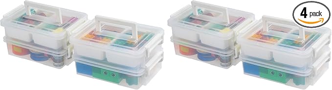 IRIS USA 1 Qt. Plastic Storage Bins with Lids, 4 Pack, Craft Storage Container, Sensory Bin, Organizing Containers for Home, Office & Art Supplies, Stackable, White by IRISUSA