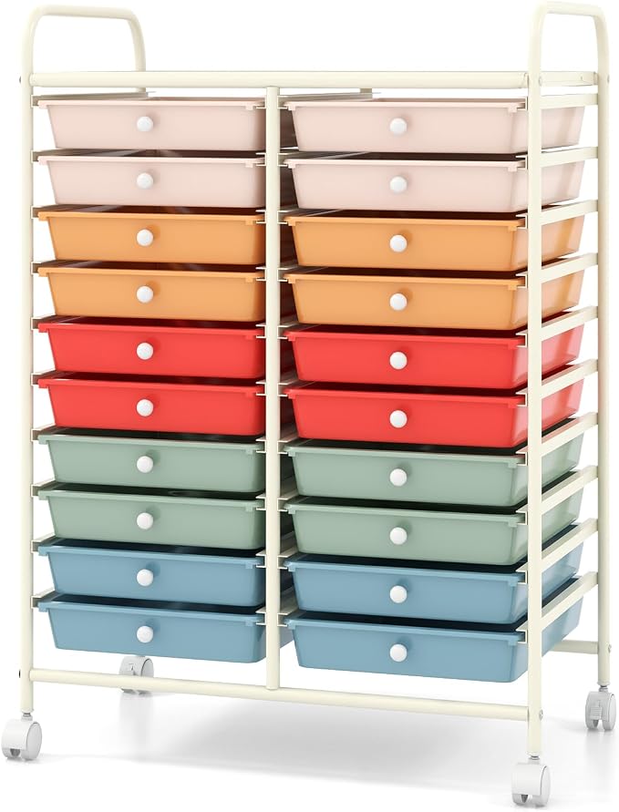 Giantex 20 Drawers Rolling Cart, Mobile Storage Drawer Cart, Classroom Organizer Cart for Office School Supplies Teacher Tools Scrapbook Paper Craft Small Printer, Utility Cart on Wheels, Macaron - Image 4