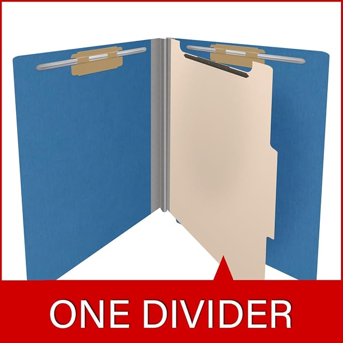 25 Pt. Pressboard Classification Folders, Full Cut End Tab, Letter Size, 1 Divider, Royal Blue (Box of 10) - Image 8
