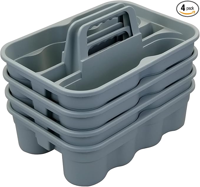 Teyyvn 4 Pack Carry Caddy, Plastic Cleaning Caddy with Handle, Gray by Teyyvn