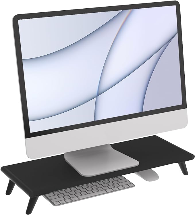 loukin Monitor Stand Riser for Desk, 22.4" × 8.2" Computer Stand, Black | Supports 22 lb, No Installation Required, Water-Resistant Surface, Fits Laptops and Printers, Ergonomic Design by LOUKIN