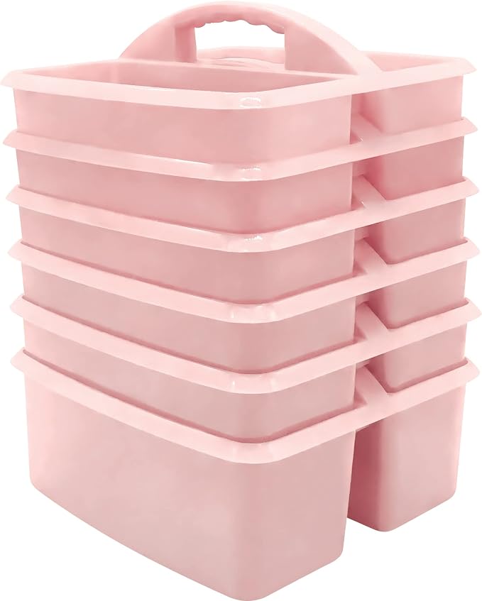 Teacher Created Resources Light Pink Portable Plastic Storage Caddy 6-Pack for Classrooms, Kids Room, and Office Organization, 3 Compartments by TeacherCreatedResourcesOS