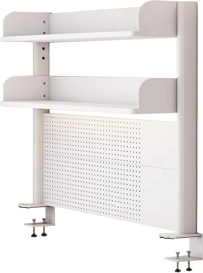 Clamp On Desk Organizer Shelf, White Desk Extender Pegboard Workstation,Computer Desk Accessories for Office, Privacy Panel for Gaming Desk,23.6/31.4/39.3in Desktop Shelving (white, 100cm/39.3in) by FPIGSHS
