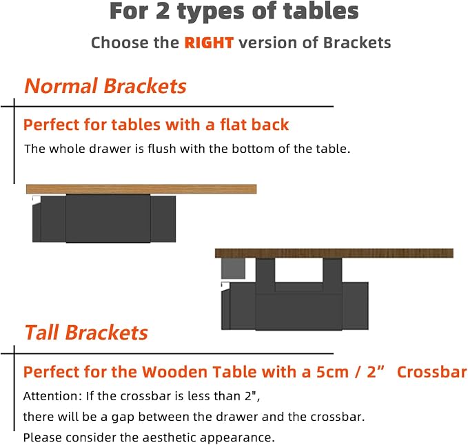 Under Desk Drawer 18”, Under Cabinet Counter Mount Pencil Drawer | Black Normal 1 Pack, Under Workbench Tool Storage Hanging Metal Drawer, Large Standing Desk Organizer for Flat Bottom Table - Image 5