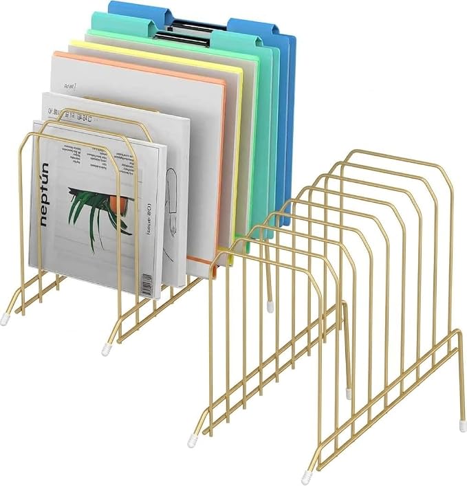 Incline Sorter Desk File Organizer, Metal Desk Magazine Folder Holder with 8-Section Vertical Compartments Rack File Organizer for Office, Home, School by MINDEPOT