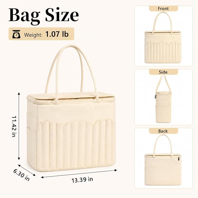 Canvas Yarn Storage Bag with Personalized Name Leather Patch, Large Canvas Yarn Bag for Crochet and Knitting, Crochet Organizer with Multiple Pockets & Yarn Holes, Birthday Gift for Mom Grandma - Image 5