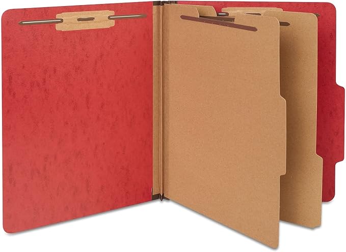 Staples Moisture‑Resistant Classification Folder, Letter Size, 2 Dividers, 2.5″ Expansion, Dark Red Pressboard, Durable Construction, 10/Box by Staples