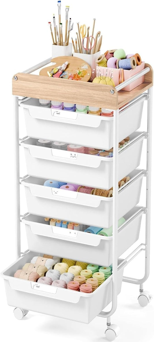 Utility Cart with 5 Drawers, Art Cart for Teacher Kid, White | Rolling Storage Cart for Crafters Artists Student Storage Arts Crafts & Study Supplies in Craft Room Dorm Classroom Kids Room by APEXCHASER