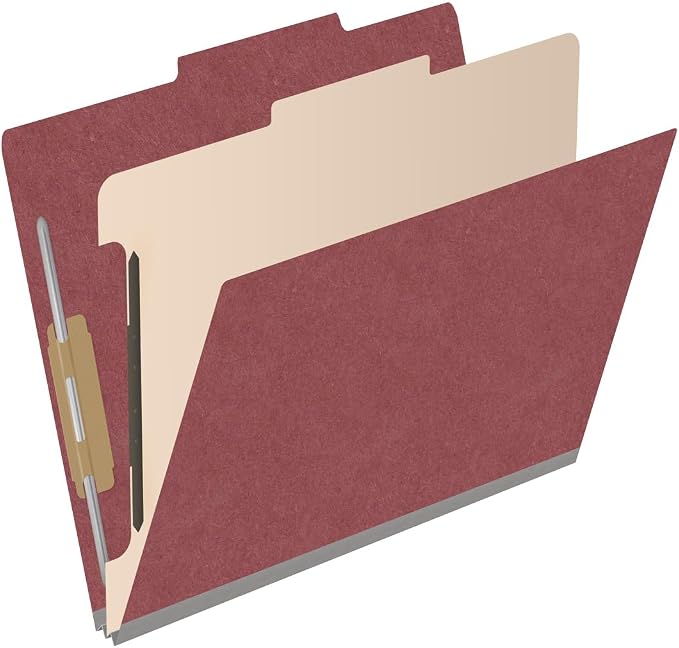 25 Pt. Pressboard Classification Folders, 2/5 Cut ROC Top Tab, Letter Size, 1 Divider, Dark Red (Box of 10) - Image 2