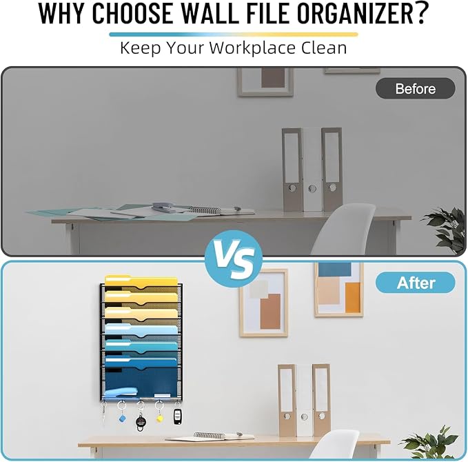 7-Tier Hanging Wall File Organizer with Hooks, 2 Pack | Mesh Wall File Holder, Mail Organizer Wall Mounted for Papers, Documents, Folders and Magazines in Home Office, Classroom - Image 7