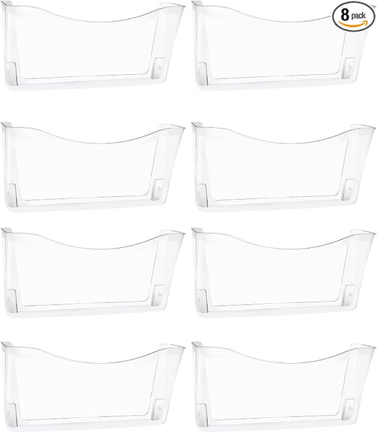 8 Pack Clear Single Pocket Hanging File Organizer, Plastic Wall Mount Paper Mails Magazines Holder, Mounted Folder Bins for Office, School and Home, 13.85x3.14x6.88 inches by EASEPRES