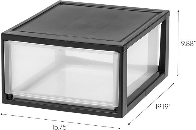 IRIS USA 2-Pack 30 Qt. Stacking Drawer Organizer with Sliding Drawer, Black | Organize clothing, accessories, office supplies, and household essentials around your home with easy access to stored items - Image 3