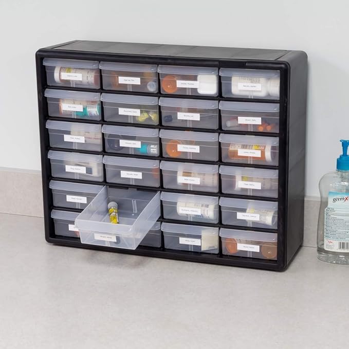 Akro-Mils 24-Drawer Plastic Storage Cabinet | 20" W x 6" D x 16" H | Black | Model 10124 | Garage Organization - Image 8