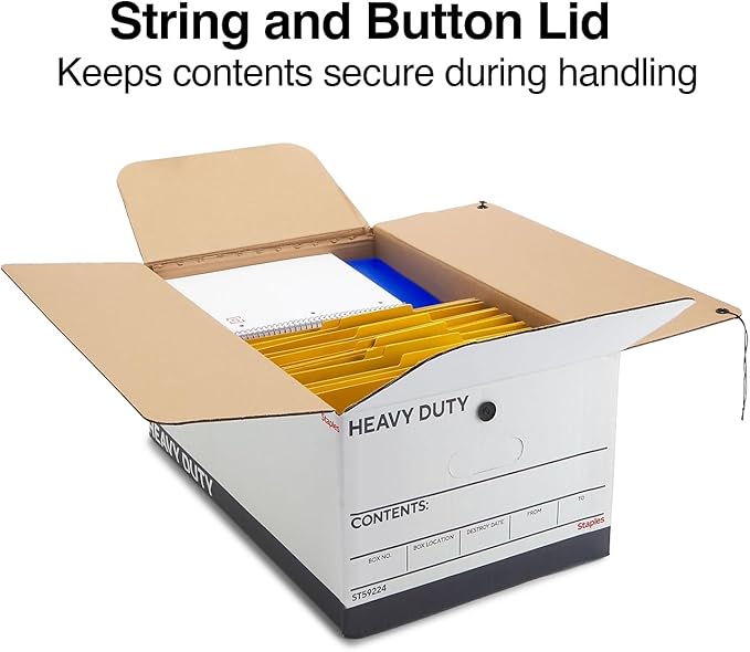 STAPLES Heavy Duty File Box, String and Button Lid, Legal, White/Gray, 4/Pack (TR59224) - Image 3