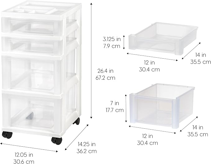 IRIS USA 4-Drawer Rolling Storage Cart, White/Clear | Keep craft supplies, office essentials, classroom items, and accessories organized with easy-access drawers for daily use - Image 2