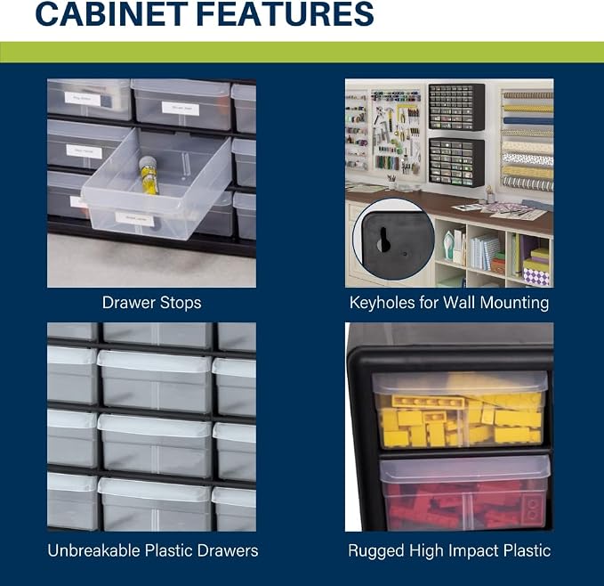 Akro-Mils 24-Drawer Plastic Storage Cabinet | 20" W x 6" D x 16" H | Black | Model 10124 | Garage Organization - Image 4