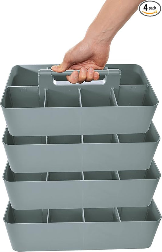 -Large Portable Caddy, DIY Dividers, 8 Compartments, School Office Supplies Home Business Organizer,Portable Basket with Handle Storage Made in USA (4 PACK, Orion Gray) by EnjoyOrganizer