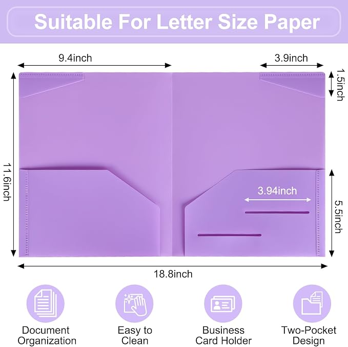 EOOUT 100pcs Plastic Folders with Pockets, Heavy Duty Pocket Folders with 4 Pockets for Office and School, Letter Size, 10 Assorted Colors - Image 2