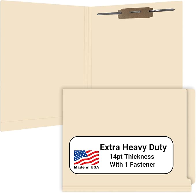 Manila File Folders, Doctor Stuff, Letter Size Reinforced End Tab Folder with 2" Bonded Fastener on Inside Back, 14 pt Stock, Box of 50 by DoctorStuff
