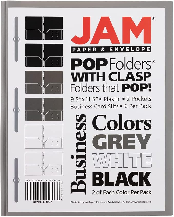 JAM PAPER Plastic Color POP Folders - 2 Pocket Durable Folders with Metal Prongs Fastener Clasps - Assorted Business Colors - 6/Pack - Image 9