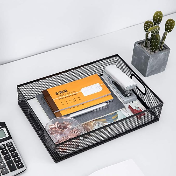 Paper Letter Tray Stackable Desktop File Document Organizer Metal Mesh Collection Office Desk Accessories Black - Image 3