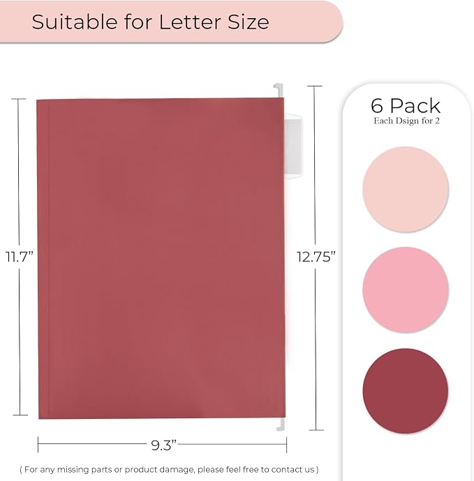 Y YOMA Letter Size - 6 Pack Extra Capacity Hanging File Folders Accordion Decorative Reinforced File Folder Cute Colored Expandable Folder for Office Home with 1/5-Cut Adjustable Tabs, Cute Pink - Image 3