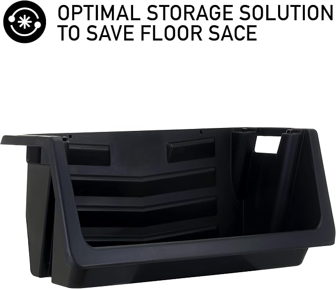 Mighty Tuff Heavy Duty Nesting Stack Bins, Pack of 3, Extra-Large Handles, Wide Front Opening, Interlocking, Stack Vertically, Holds Up to 100 Pounds, Black - Image 4
