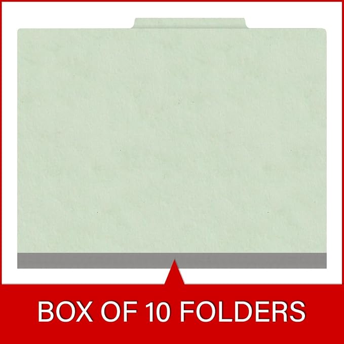 25 Pt. Pressboard Classification Folders, 2/5 Cut ROC Top Tab, Letter Size, 1 Divider, Pale Green (Box of 10) - Image 6