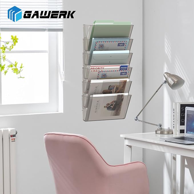 Gawerk Clear Acrylic Single Pocket, Plastic Hanging Wall Mount File Holder for Office Home (Gray, 5 Pack) - Image 7