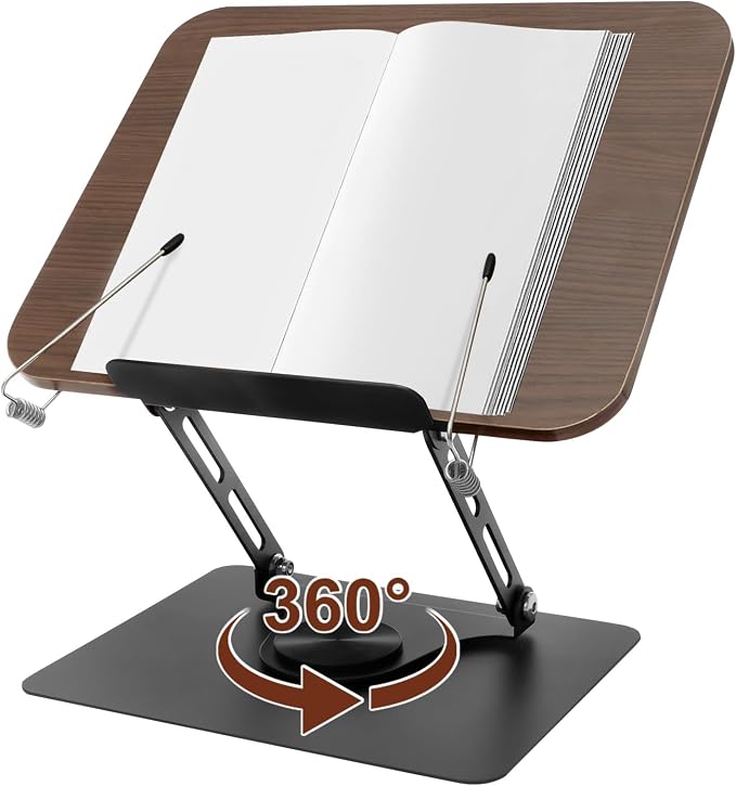 Book Stand for Reading Adjustable Book Holder with 360° Rotating Base Foldable Cookbook Stands for Home Office Kitchen Traveling Display Stand for Textbook, Recipe, Magazine,Tablet by Jokapy