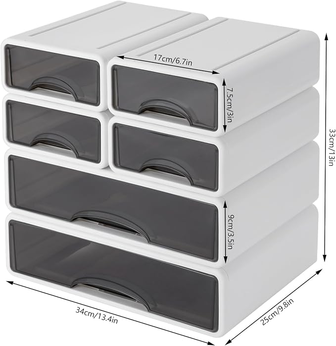 Stackable Office Storage Box with Drawers, Office Desk Storage Box with 6 Drawers, Plastic Drawers Organizer, Stackable Storage Drawers - Image 3