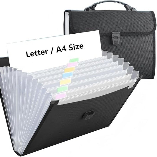 12 Pockets Letter Size/A4 Accordion File Organizer with Handle, TRANBO Expanding File Folder, Portable Paper Organizer, Expandable Plastic Document Organizer for Travel School Office - Black by TRANBOTrustBest